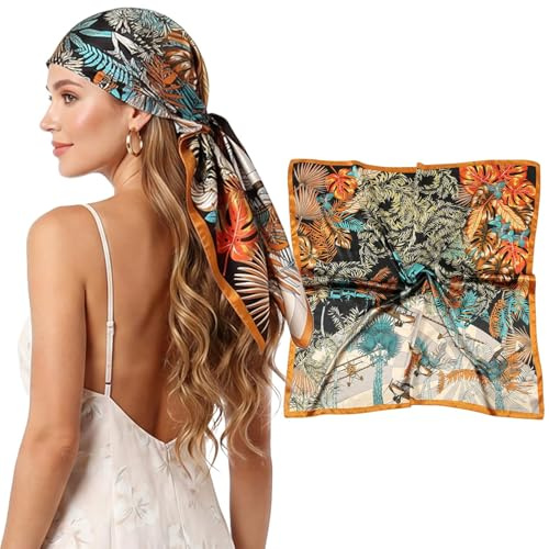 RIIQIICHY Seidentuch Damen Kopftuch Sommer Halstuch Bandana seidenschal Halstücher Haarschal Schals & Tücher für Frauen Bedrucktes Quadratische 90cm