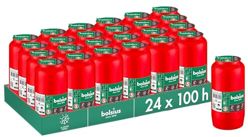 Bolsius Grablicht - Rot - 24 Stk. - Länge Brenndauer 4 Tage - Trauerkerze & Gedenkstätte Kerzen - Sauberes Abbrennen - Ohne Palmöl