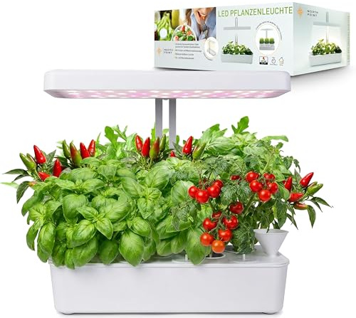 Northpoint Hydroponisches LED Anzuchtsystem Pflanzenlampe Pflanzenleuchte Kräutergarten Innengarten Gewächslampe 22W 1350 Lumen 10 Setzlinge Höhenverstellbar Timer