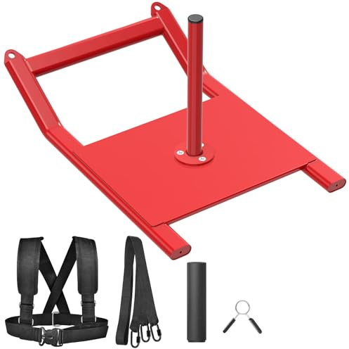 BeneLabel Gewichtsschlitten, Fitness Schlitten Teppich Gras Trainingsschlitten Indoor Outdoor Sportliche Schlitten für Geschwindigkeit Krafttraining mit Widerstand Gurtzeug & Seil, Rot