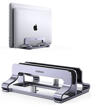 UGREEN Vertikaler Laptop Ständer Aluminium 2 Slot Vertikal Stand Vertikaler MacBook Ständer Platzsparende Halterung für MacBook Pro/Air, iPad, Huawei, Surface, Dell, HP und andere