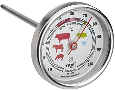 TFA Dostmann Analoges Bratenthermometer aus Edelstahl, 14.1028, ideal für Fleisch, Fisch, Geflügel, Fleischthermometer, perfekt gebraten, silber