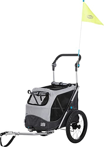 TRIXIE Hunde-Fahrradanhänger reflektierend – bis 22 kg, 46 x 50 x 67 cm | Reflektierend & faltbar per Schnellfaltfunktion – mit integriertem Kissen & Leine für bequemen Transport