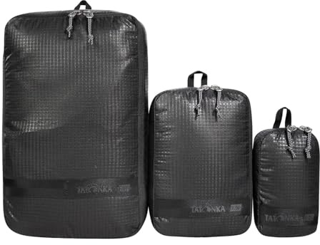 Tatonka Packwürfel Stuffsack Zip Set 3 - Ultraleichtes und platzsparendes Packtaschen-Set mit Reißverschluss - 3 Taschen in verschiedenen Größen (Black)