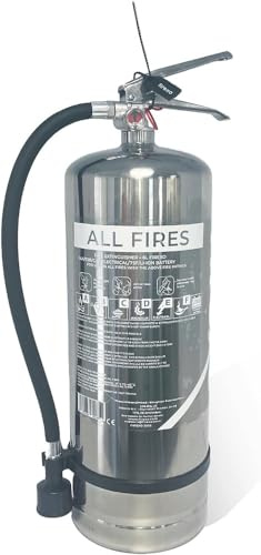 Firexo Edelstahl-Feuerlöscher 6L – Mehrzweck-Feuerlöscher für ALLE Feuer inkl. Li-Ionen-Akku brennt! - Notfallsicherheitsausrüstung für zu Hause