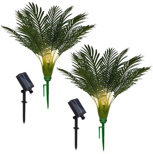 Solar-Palmen-Lichter, künstliche Pflanzen für den Außenbereich, mit Bodenlicht, 8 Beleuchtungsmuster, Solar-Gartendekoration, Weg-Landschaftslichter für Hof, Terrasse, Rasen, Outdoor-Dekoration