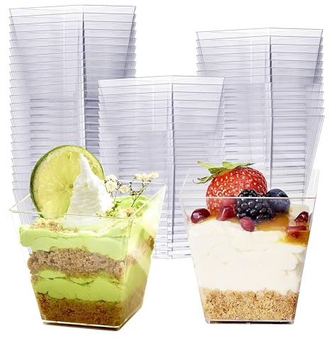 MATANA 48 Hartplastik Dessertschalen für Partys, Buffets (Quadratisch, 225ml) - Dessertgläser, Dessertbecher Eckig für Pudding, Nachtisch, Mousse, Tiramisu - Stabil & Mehrweg