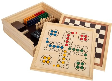 small Foot Spielesammlung 7 Klassiker aus Holz, Gesellschaftsspiele für die ganze Familie, für Kinder ab 6 Jahren, 12322
