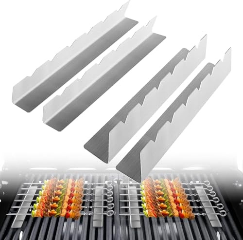 Grill Spieße Rack für 6 Spieße. Hergestellt aus Edelstahl Metall. Racklänge 30cm, Höhe 4cm, Basisbreite 3.5cm (4 Stück)