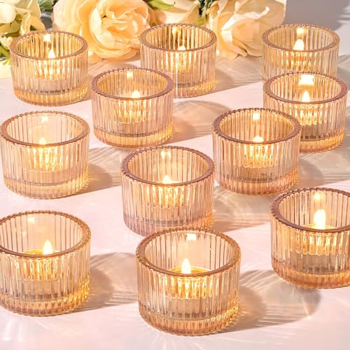 Azuritek 24 Stück Gold Teelichtgläser Votivkerzenhalter | Glas Teelichthalter Klein Kerzengläser Für Kerzen Deko Hochzeitsdeko Windlichter Tischdeko