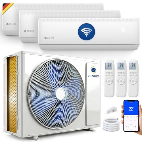 ZENIRO Multi Split Klimaanlage 2 Innengeräte Set (2 x 3,5kW) Klimagerät Air Conditioner mit Heizfunktion 21000 BTU 6,2kW A++ WiFi/App-Steuerung 4D AirFlow Heizen bis -20°C Vorgefüllt R32