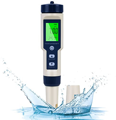 Flintronic 5-in-1 PH Messgerät, PH/TDS/EC Temperaturtester mit Hintergrundbeleuchtung, 0-14 pH-Bereich, ±0,1 Genauigkeit für Pool, Trinkwasser, Schwimmbad und Aquarium - Blau