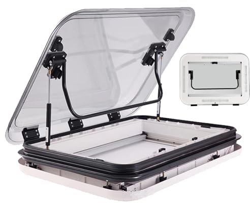 Naturalpowev Dachfenster Dachhaube, Dachhaube mit Zwangsbelüftung + LED, Dachstärke 25-60 mm, Dachfenster aus Aluminiumlegierung für Wohnwagen Wohnmobil,80 * 50cm