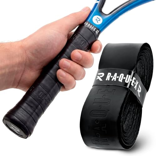 Raquex Enhance Ersatz-Griffband: Griffband geeignet für Tennis-, Padel, Badminton- und Squashschläger. 14 Farben. Hochwertiges, selbsthaftendes Griffband für Tennisschläger (Schwarz, 1 Griffband)