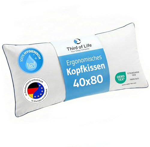 Kopfkissen 40x80 inSPIRO, Premium Kissen von Schlafexperten entwickelt, Ergonomisches Schlafkissen für Seitenschläfer, Rückenschläfer, Bauchschläfer, Ideales HWS Nackenstützkissen, Pillow made in EU