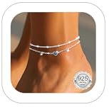 Maynor Fußkettchen für Damen Frauen Silber 925 Gold mit Herz Anhänger Fussketten Verstellbare Stapelbare Fußkette für Mädchen Handmade Sommer Strand Schmuck Geschenk