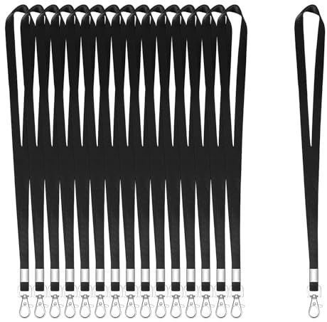 50 Stück Schlüsselbänder für Ausweise, Schwarz, Schlüsselband mit Clip, Umhängeband mit Abzeichen-Clip, Bulk Lanyards für Hals, Namensschild-Halter