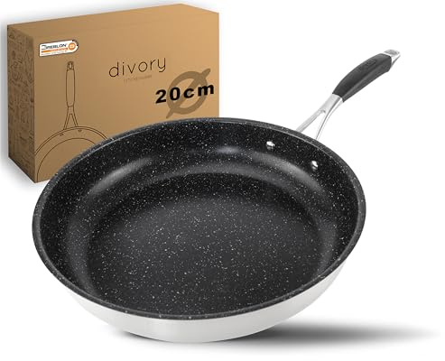 DIVORY Edelstahl Pfanne 20 cm Induktion I Antihaft beschichtete kleine Bratpfanne für alle Herdarten I Induktionspfanne, Ergonomischer Griff, Spülmaschinen geeignet (20cm, ULTIME)