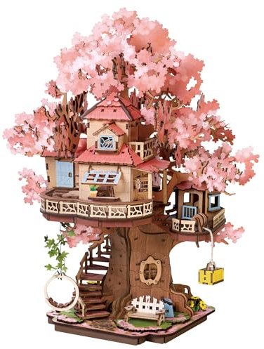 Rolife 3D Puzzle für Erwachsene Sakura Baumhaus Miniatur Modell Bausatz 3D Puzzle für Erwachsene zum Bauen Holzmodell Bauset Heim und Bücherregal Dekoration Geburtstagsgeschenk