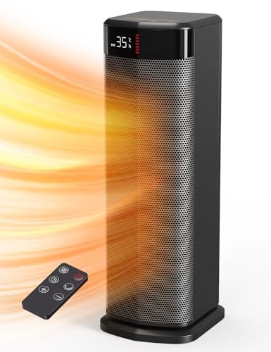 QEXREED Heizlüfter, 2000W PTC Heizlüfter Energiesparend, 4 Modi, ECO-Modu, Thermostat, 90°-Oszillation, 24H Timer, Fernbedienung, Kipp- und Überhitzungsschutz für Innenräume