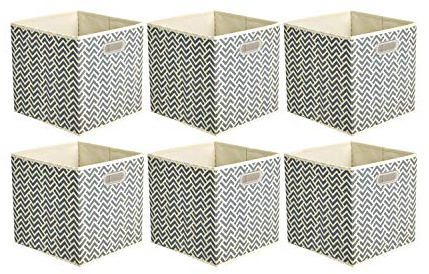 Amazon Basics Aufbewahrungswürfel aus Stoff, faltbar, mit ovalen Ösen, 6er-Pack, Zackenmuster in Grau