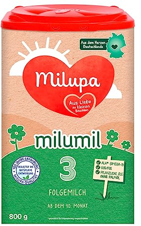 Milupa Milumil 3 – Folgemilch – Baby-Milchpulver – Nach dem 10. Monat – Passender Begleiter bei der Einführung fester Nahrung mit wichtigen Nährstoffen – Ohne Palmöl – 1 x 800 g