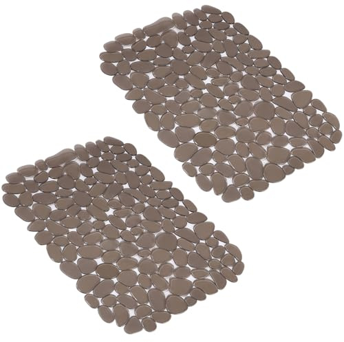 LEAZZLE Spülbeckenmatte Hellgrau, 2er Set PVC Spülbeckeneinlage, 40x30cm Spülbeckenschutz Schutzmatte, Kieselsteinförmige Spülbecken Spritzschutzfür Küchenspülenboden