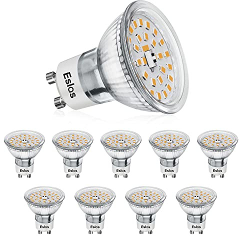Eslas Gu10 LED Warmweiß CRI>90, 5W 550Lm, 3000K Warmweiss, 50W Halogenlampen Ersetzt, 120 Grad Abstrahlwinkel, GU10 LED Reflektorlampe, Nicht-Dimmbar, 10 Stück