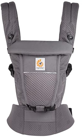 Ergobaby Adapt Babytrage für Neugeborene ab Geburt, 3-Positionen SoftFlex Mesh Ergonomische Babybauchtrage Rückentrage Baby-Tragetasche, Graphite Grey