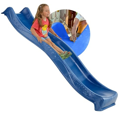 SPIELTURMKING Kinder Rutsche 2,30 m Outdoor Garten Spielgeräte, Blau | Stabile Wasserrutsche für Kinder, Alternative zu Indoor Spielgeräten, Wellenrutsche für Podesthöhe 1,25 m