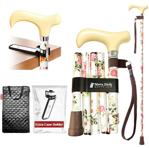Merry Sticks Faltbarer Verstellbarer Designer Gehstock, Faltstock, Enthält eine praktische Stocktasche und EIN Intelligenter Reflektierender Stockhalter