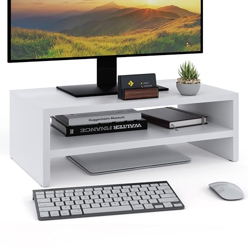 ComfortCove Monitorständer, 2-stufiger Monitorständer, Weiß | Ständer für Computermonitore, Laptopständer, Computerständer, Druckerständer mit Ablagefach, ideal für Ihr Heimbüro