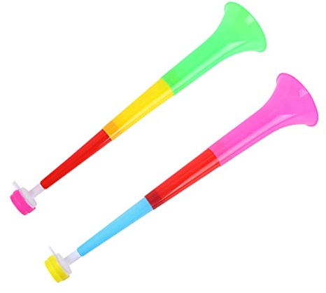 Hileyu Kunststoff Vuvuzela Trompeten 2pcs Horn Noise Maker Einstellbare Kunststoff-Trompeten Fußball-Stadion Cheer Fan Hörner Trompete Zubehör für Fußball und Sport-Partys Zufällige Farbe