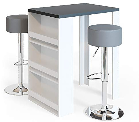 Vicco Bartisch-Set, Anthrazit/Weiß, 57 x 80 cm mit 2 Barhockern, für Flexible Nutzung als ESS- oder Arbeitsbereich