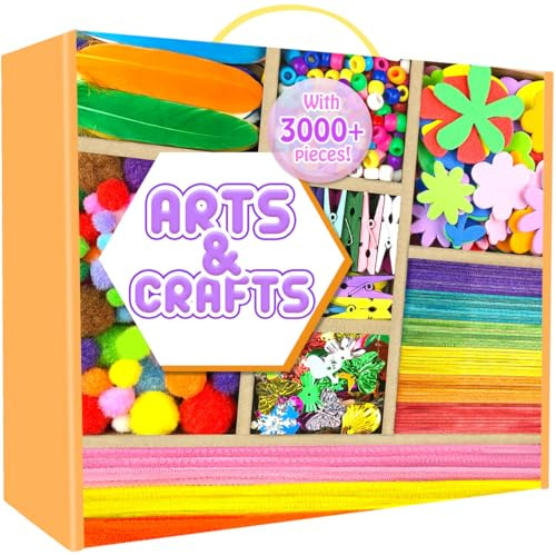 3000 Stück Bastelset Kinder, Basteln Bastelkoffer Kinder, DIY Bastelmaterial, Pfeifenreiniger Kulleraugen, Scrapbooking Bastelbox, Bastelbedarf für Mädchen Jungen 4 5 6 7 8 9 10 11 12 Jahre Geschenk