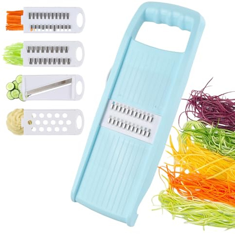 4 in 1 Gemüsehobel, Abnehmbar, Hobel, Reibe, Wellenschneider, Chopper, Mandolinenschneider mit Griff, Gemüseschneider Gurkenhobel Dünne Scheiben für Gemüsereibe Karotten Kartoffelharfe Vegetable
