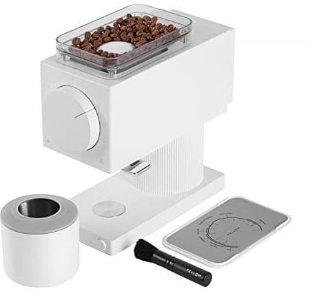 Fellow Ode Kaffemühle – Kaffeemühle mit Kegelmahlwerk – Mühle für Kaffeebohnen mit 31 Einstellungen für Drip, French Press & Cold Brew – platzsparende elektrische Kaffeemühle – Mattweiß