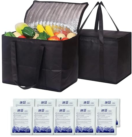 2 Stück kühltasche 40L + kühlakkus (10 Stück),Faltbare kühltasche groß (41x26x33cm),thermotasche,Cooler Bag,kühltaschen,isoliertasche,Kühltasche Faltbar