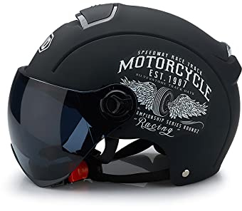 Ergocar Klassischer Offener Helm, Halbhelm Mit Sonnenblende, 709abs-Schale Kombiniert Mit Eps-Pufferschicht Für Besseren Fahrschutz(Mattschwarz)