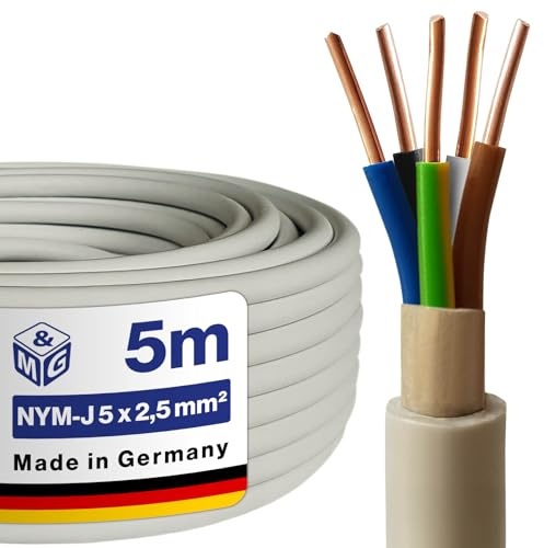 M&G Techno NYM-J 5x2,5 mm² Mantelleitung, 5m Feuchtraum Elektrokabel Grau
