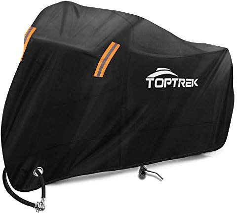 toptrek Motorrad Abdeckplane Outdoor, Motorradabdeckung Wasserdicht aus 210D, Reflektierende Motorradgarage Winterfest, Hochwertige Motorradplane, Abdeckplane Motorrad mit Beutel(245x105x125 cm)