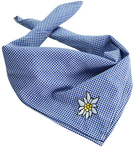 dressforfun 900820 Trachtentuch Edelweiß, kariert,verwendbar als Halstuch, Kopftuch oder Armtuch, für Oktoberfest & Trachten Party - Diverse Farben - (Blau | Nr. 303241)