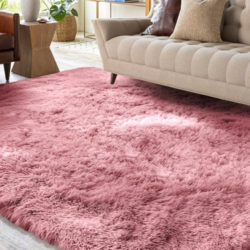 XSIVOD hochflor Wohnzimmer Teppich, Schlafzimmer Bettvorleger, Moderner zottelig flauschig weich Teppiche für Kinderzimmer Anti-Rutsch Unterseite waschbarer, 160x230 cm, Erröten