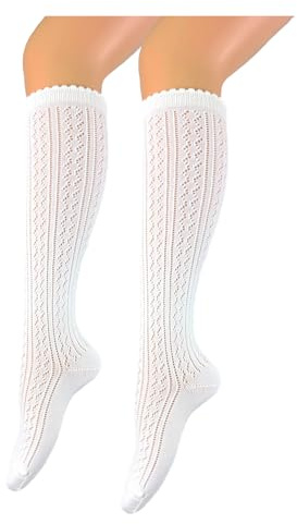 BF Souvenirs Edle Damen Trachten Kniestrümpfe Häkellook aus merzerisierter Baumwolle – Dirndlstrümpfe Trachtenstrümpfe mit handgekettelter Spitze für Hochzeit, Oktoberfest, Wiesn und Volksfest