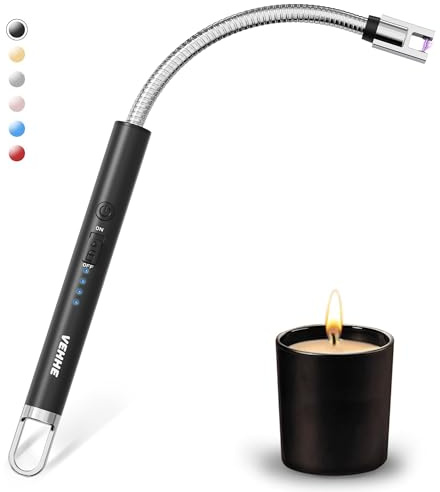 VEHHE Lichtbogen Feuerzeug Elektrisch, USB Aufladbares Elektro LED-Display Stabfeuerzeug Langer Flexibler Hals Geeignet für Küche,Kerzen,Gasherde,Grill Schwarz