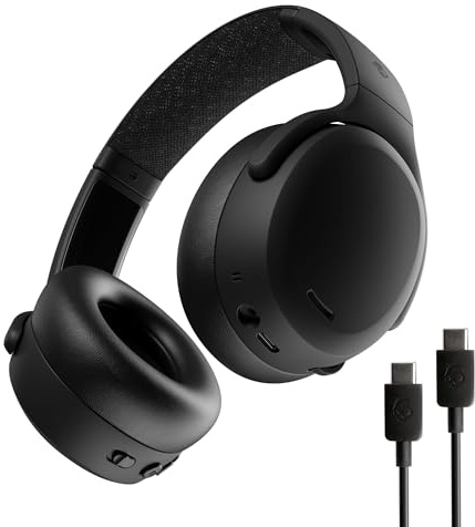 Skullcandy Crusher ANC 2 Over-Ear Noise Cancelling Wireless-Kopfhörer mit Sensory Bass, 50 Std. Akkulaufzeit, Skull-iQ, Alexa-Unterstützung, Mikro, Bluetooth-kompatibel - Schwarz