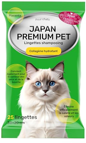 Japan Premium Pet Katzenshampoo Handtuch | Reinigungstücher, die wie Trockenshampoo für Katzen wirken | Reinigen & desodorieren mit unserem Katzenhandtuch mit Kollagen & Plazenta| 25 St | (30 x 20 cm)