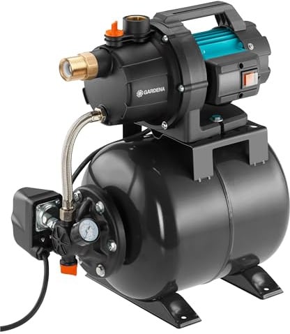 Gardena Hauswasserwerk 3700/4: Pumpe zur Hauswasserversorgung mit 19l Tank, EPDM Membrane und Messing Gewindeeinsätzen, Fördermenge 3.700 l/h, 800 W Motor (09023-20)