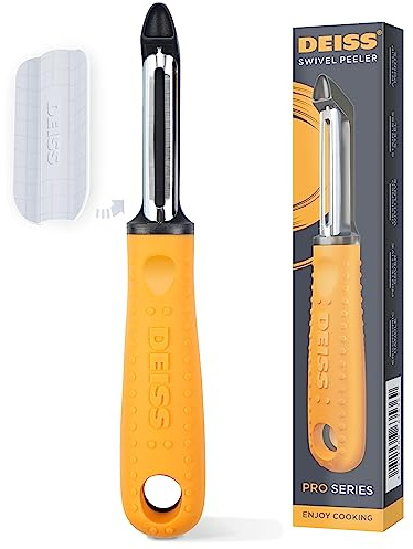 Deiss PRO Premium Gemüseschäler - Scharfer Edelstahlschäler mit einfachem, rutschfestem Griff, Kartoffelschäler für die Küche, Obst, Karotte, Apfel, Gemüse, Kiwi, langlebig