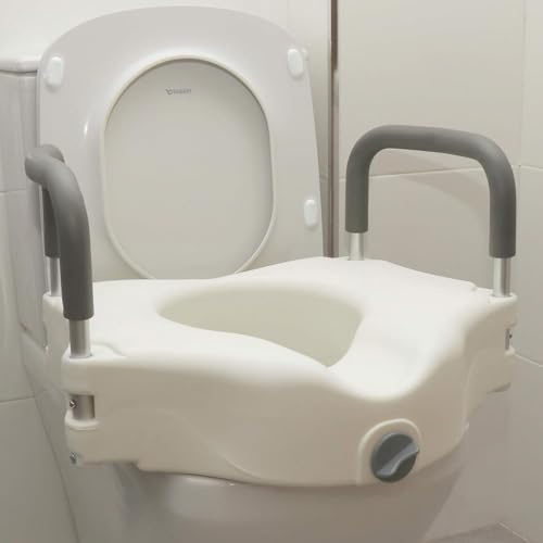 OrtoPrime WC Aufsatz mit gepolsterten Armlehnen – WC Sitzerhöhung für Senioren 12 cm – Toilettensitzerhöhung mit Sicherheitsbefestigung – Toilettensitz erhöht Senioren